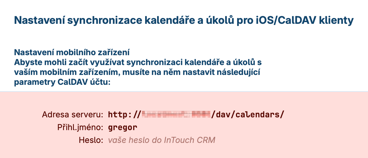 InTouch CRM - Nastavení synchronizace kalendáře